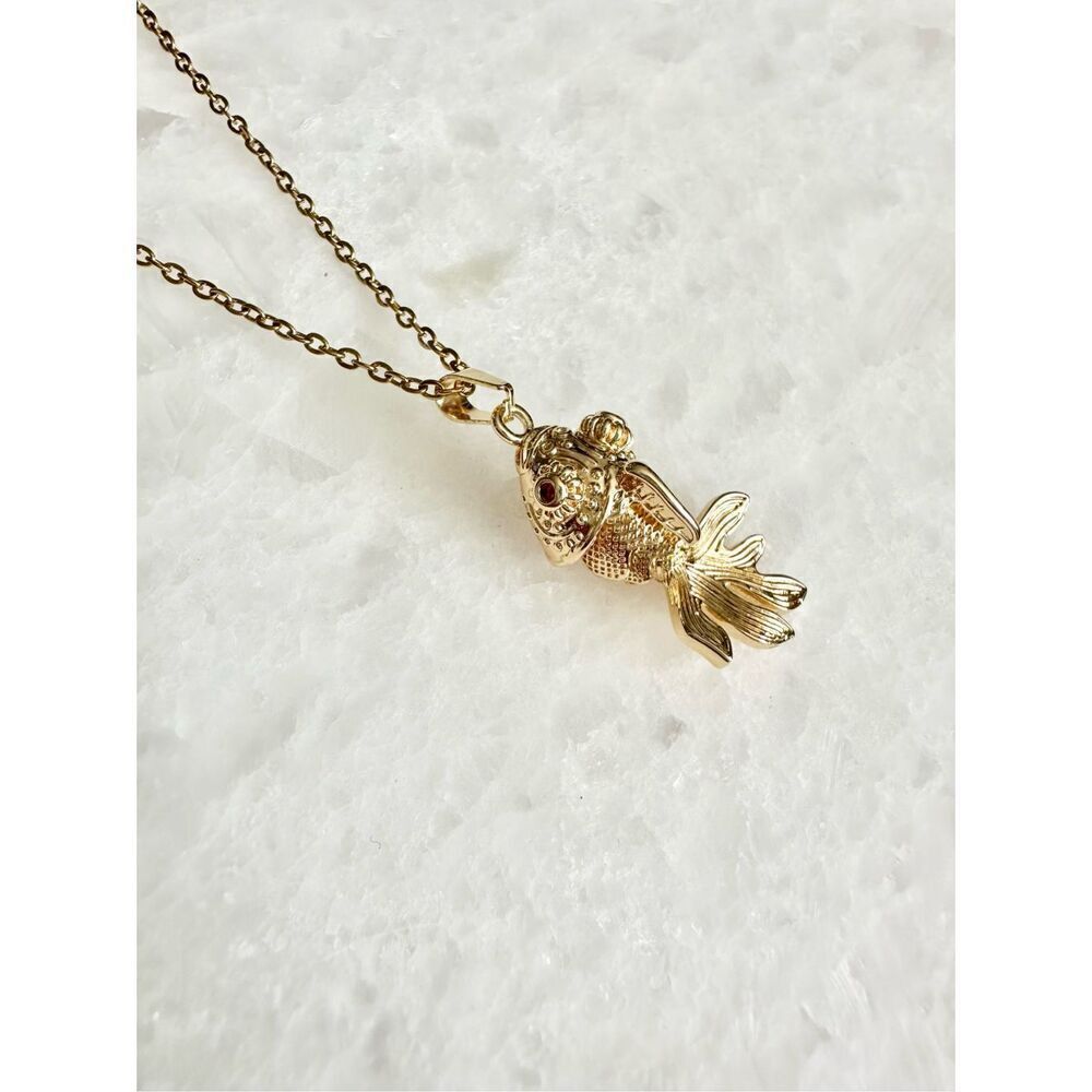 Golden Koi fish pendant necklace stainless steel 18 inch long chain 